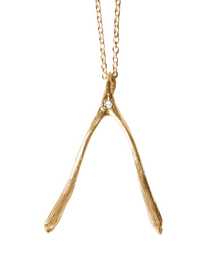 Birthstone Wishbone Necklace - Solid 9K Gold