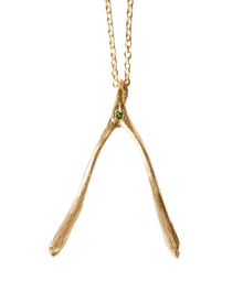 Birthstone Wishbone Necklace - Solid 9K Gold