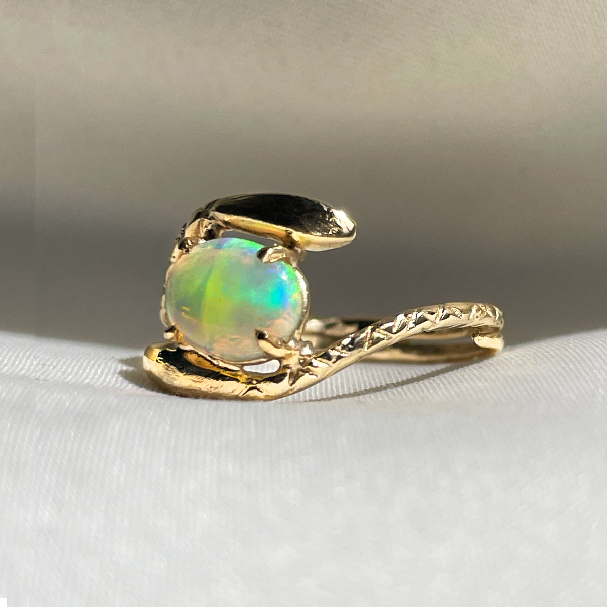 Double Snake Opal Ring Gold