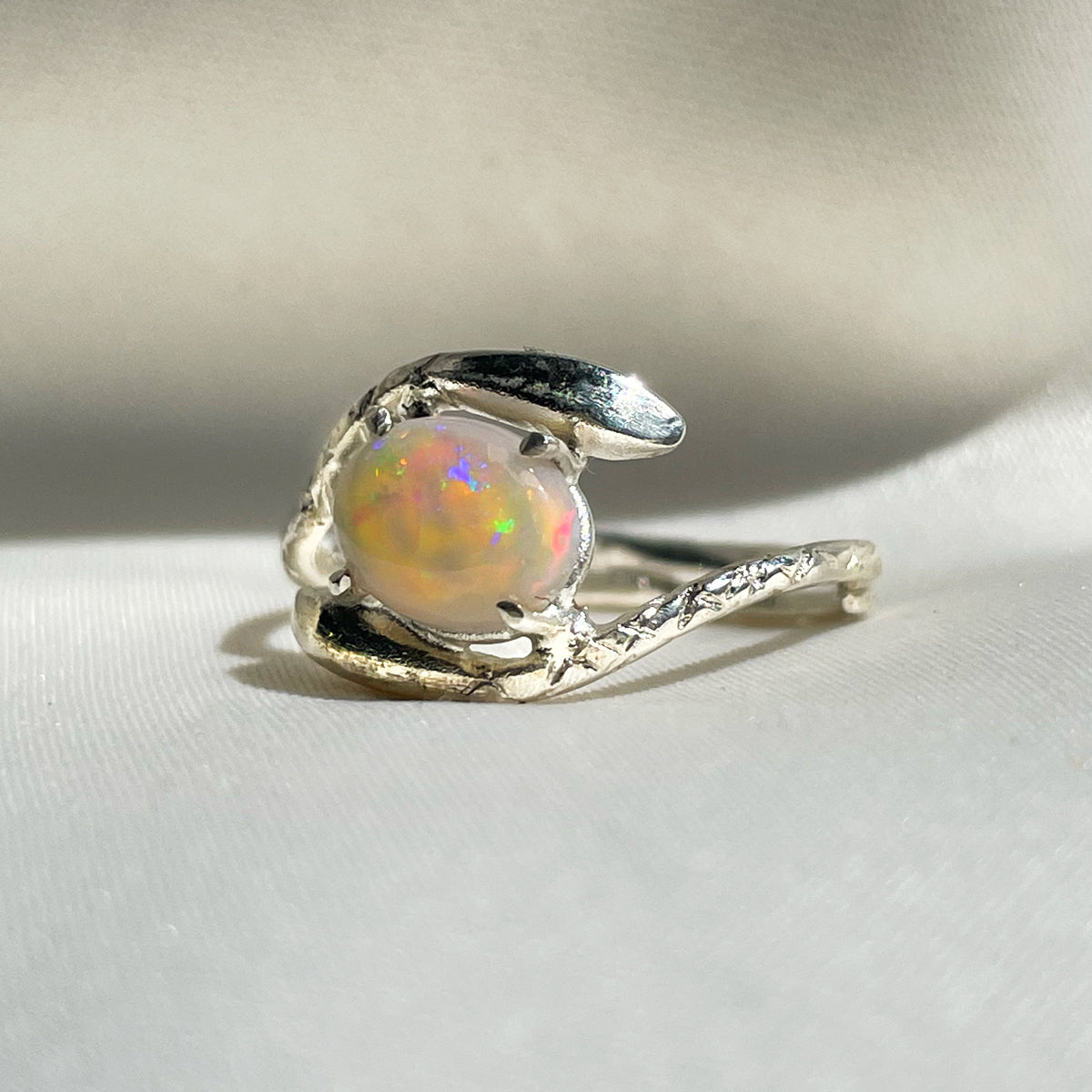Double Snake Opal Ring Silver