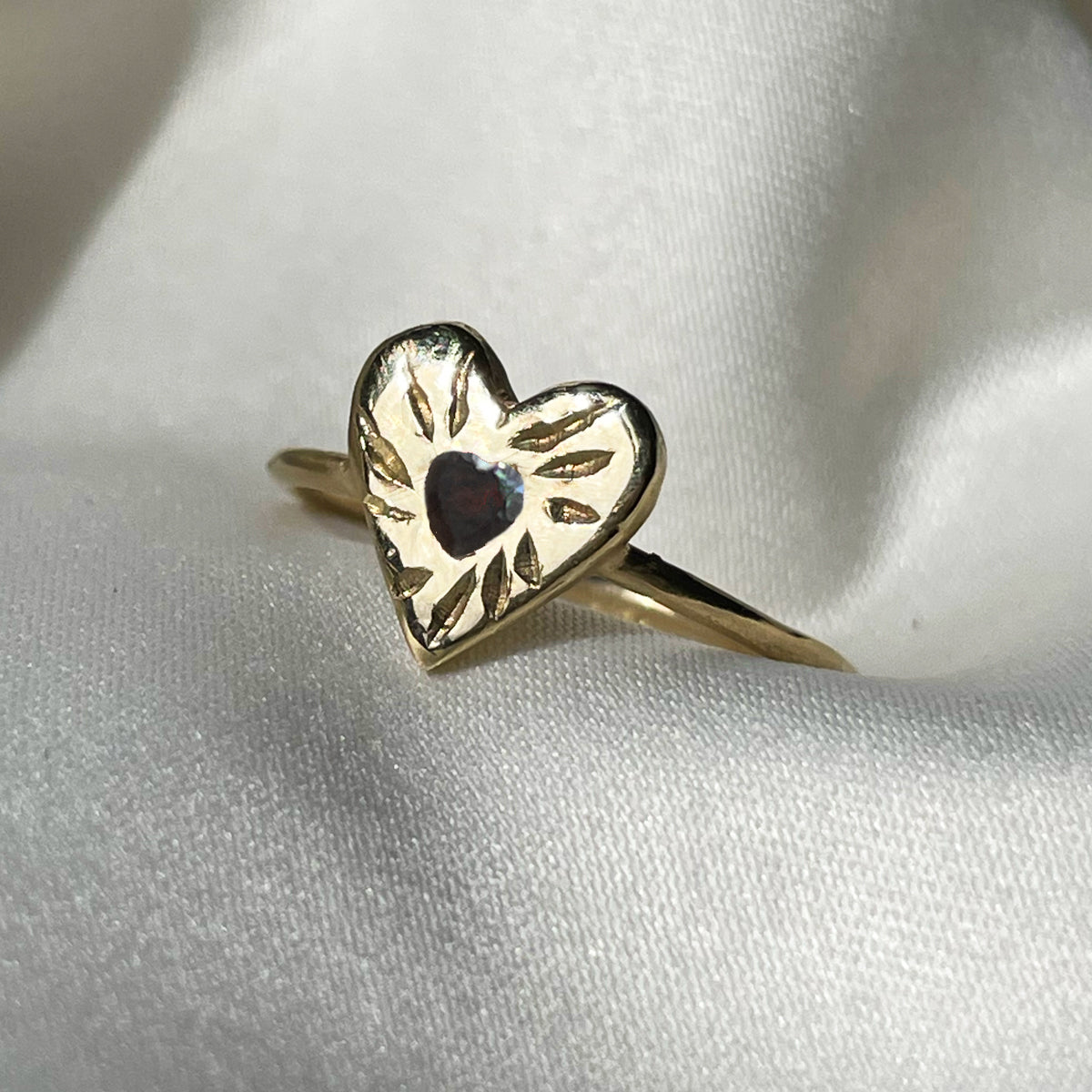 18K Gold Plated Heart Shaped Signet Ring | EnvyHer- Personalized Jewelry