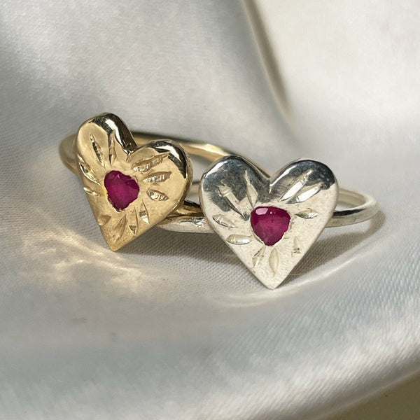 Ruby Rays Heart of Hearts Ring Gold - Serpent & the Swan