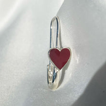 Red Heart Safety Pin Enamel Earring - Sterling Silver