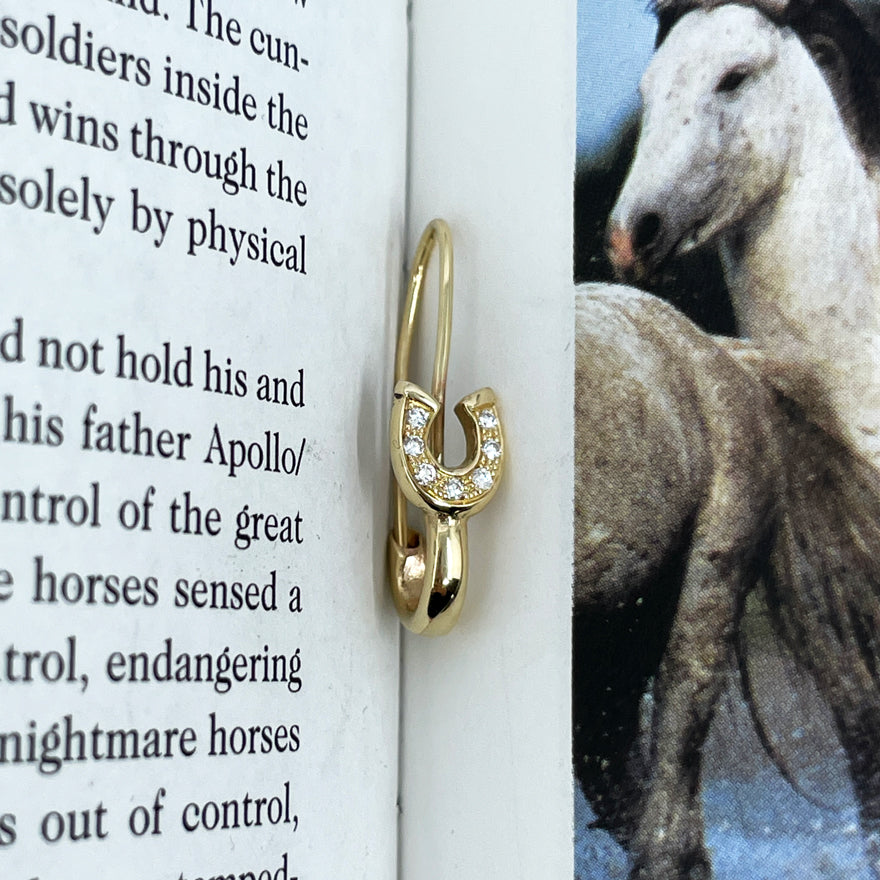 7 Diamond Lucky Horseshoe Safety Pin Earring