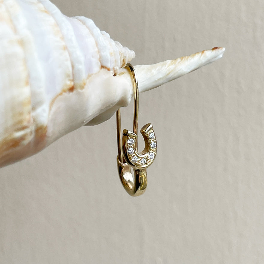 7 Diamond Lucky Horseshoe Safety Pin Earring