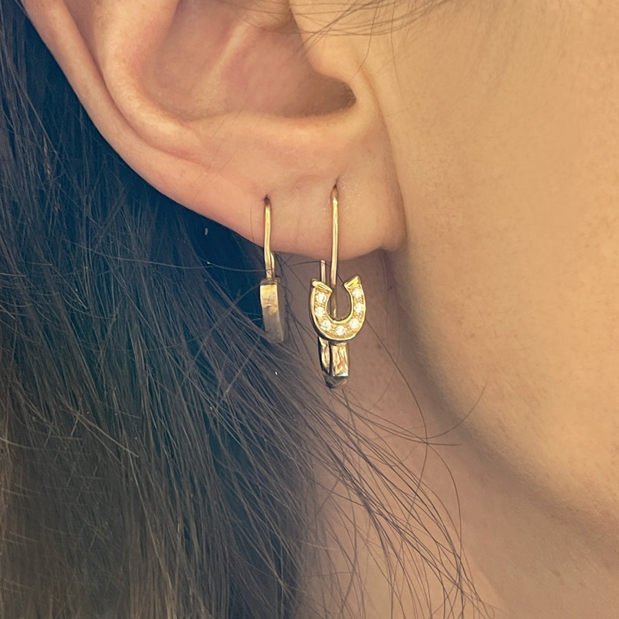 7 Diamond Lucky Horseshoe Safety Pin Earring