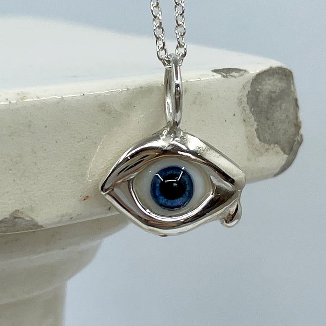 Glass Eye Necklace - Sterling Silver