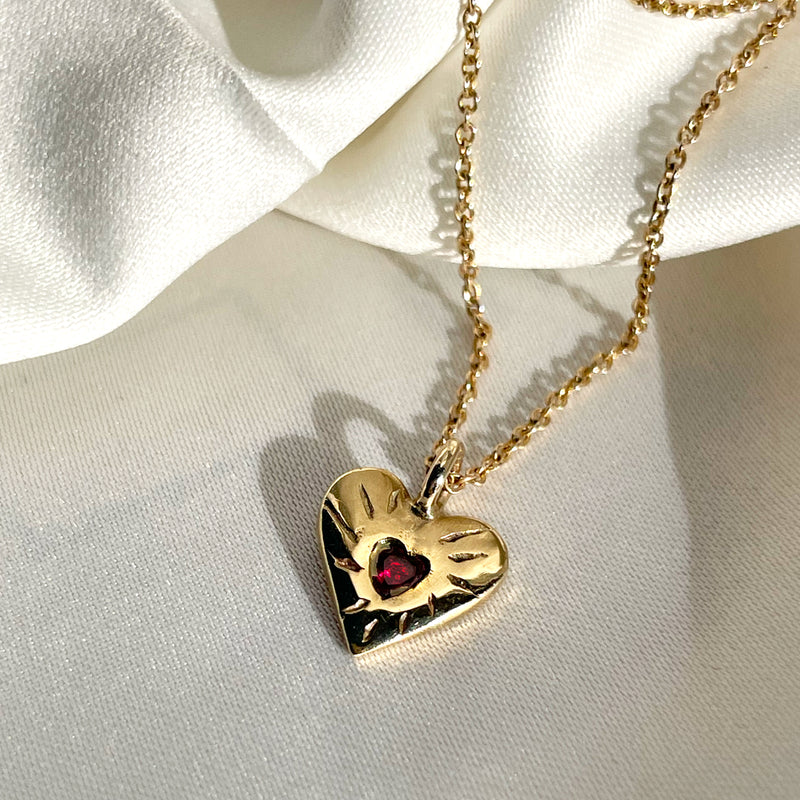 Ruby Rays Heart of Hearts Necklace - Solid 9K Gold