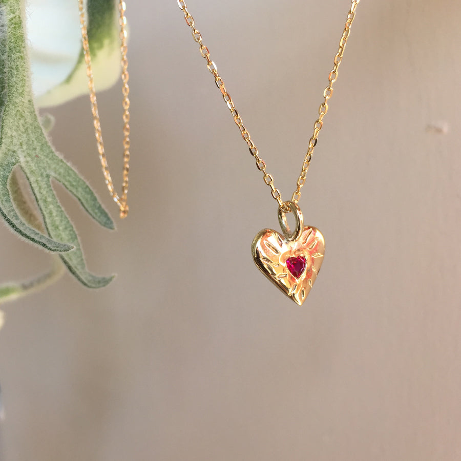 Ruby Rays Heart of Hearts Necklace - Solid 9K Gold