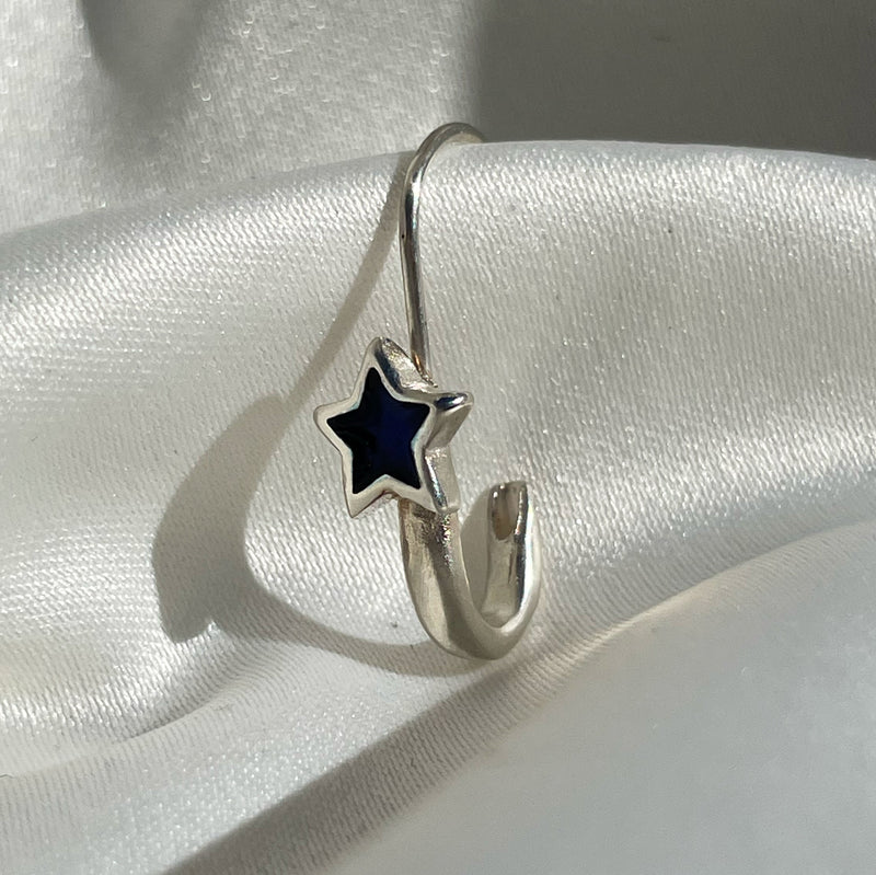 Navy Star Safety Pin Enamel Earring -  Sterling Silver