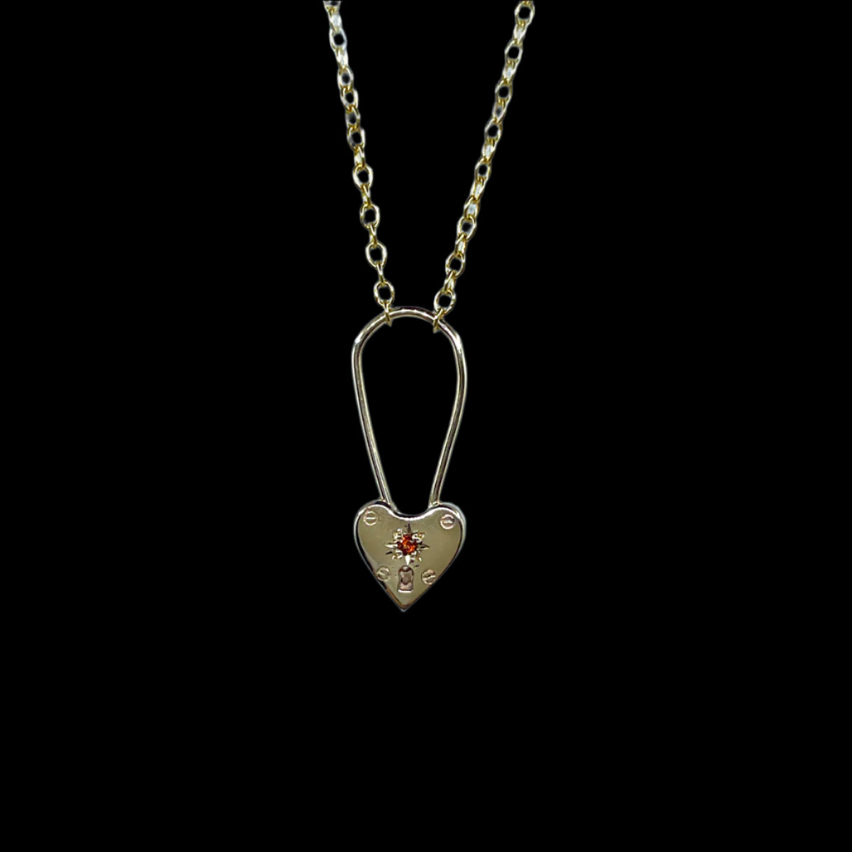 Birthstone Little Heart Padlock Necklace - Solid 9K Gold