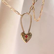 Birthstone Little Heart Padlock Necklace - Solid 9K Gold