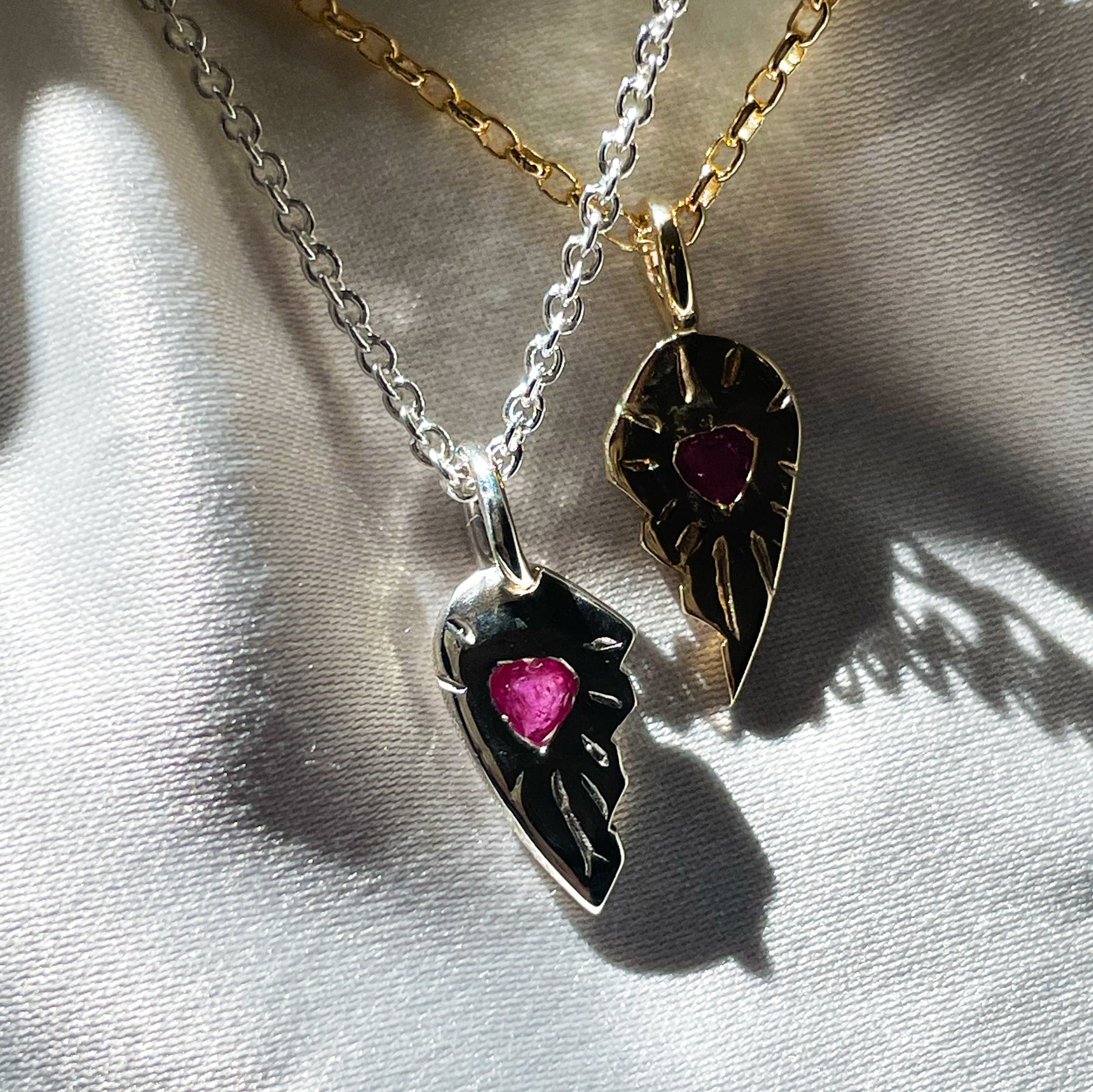 Ruby Rays Matching Heart Necklaces