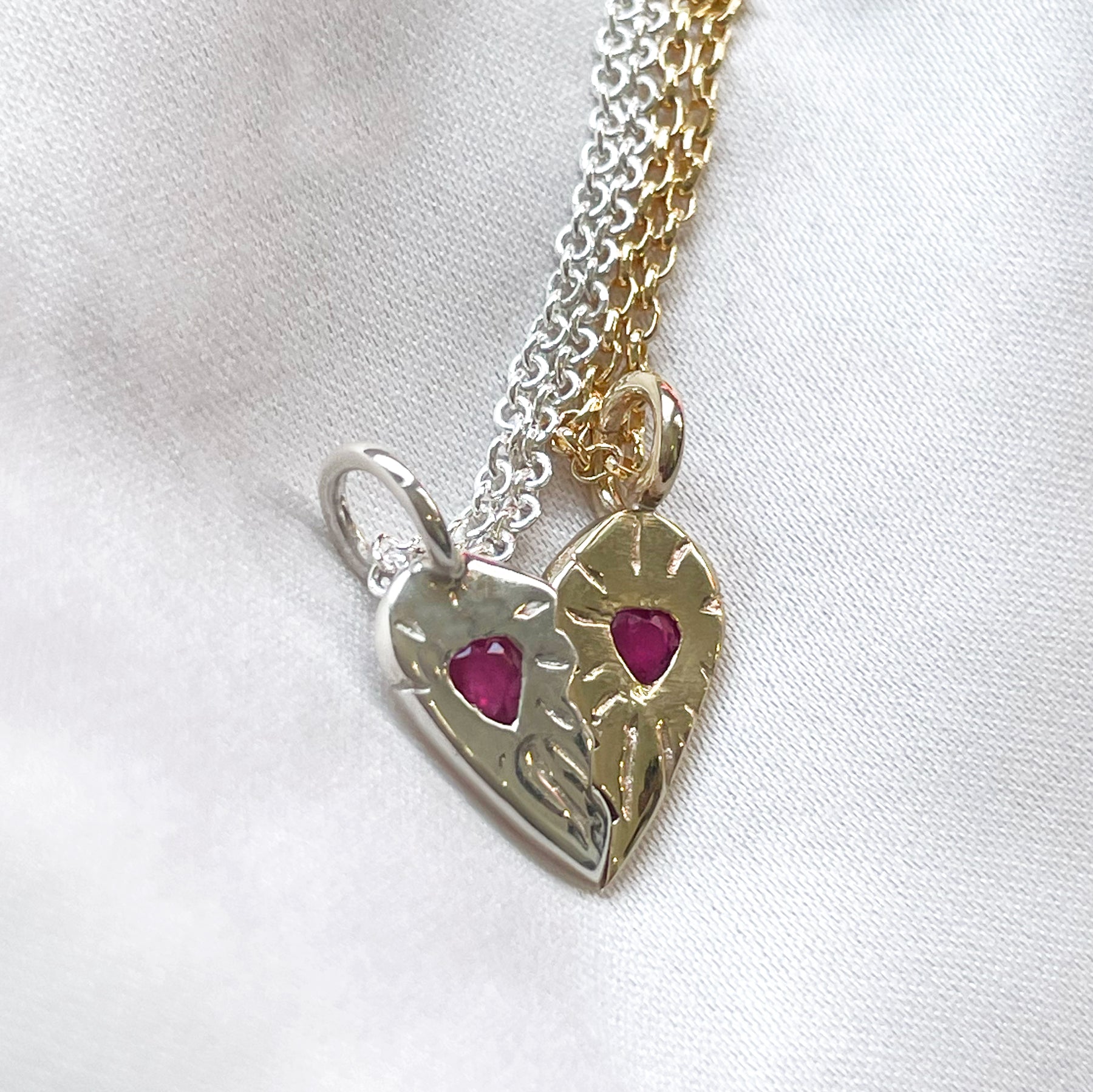 Ruby Rays Matching Heart Necklaces