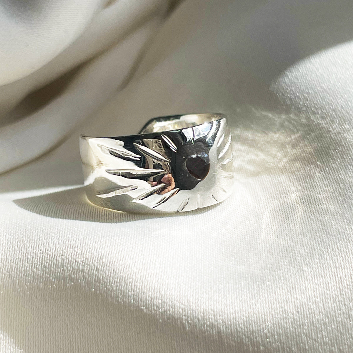 Ruby Rays Heart Ring - Sterling Silver