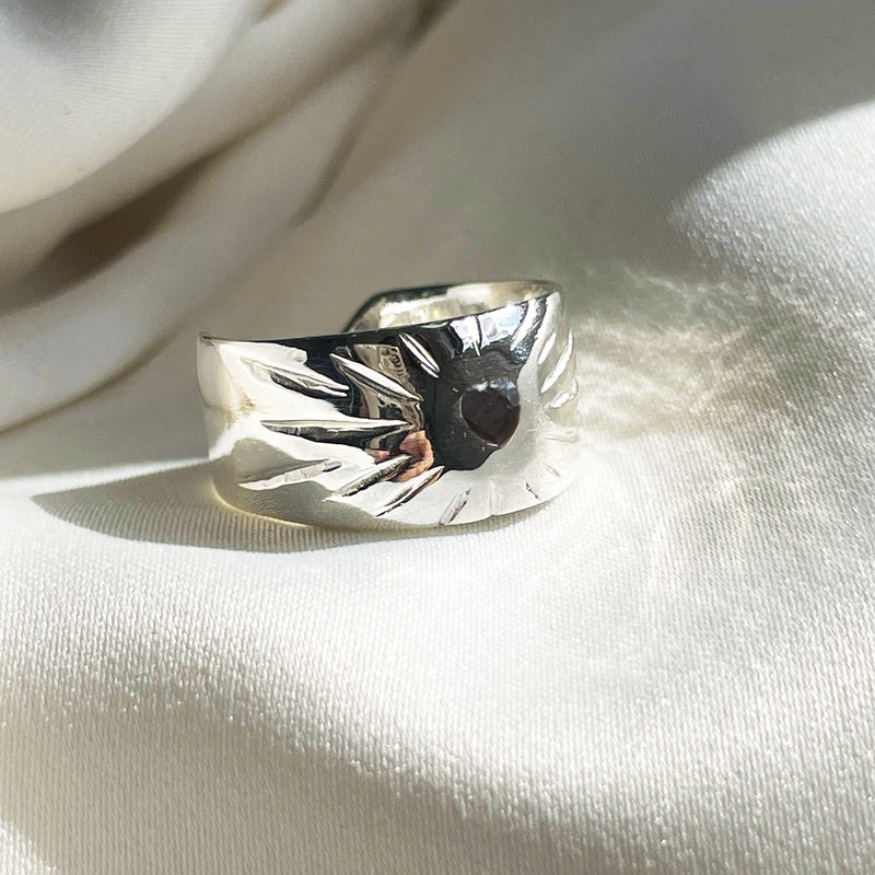 Ruby Rays Heart Ring - Sterling Silver
