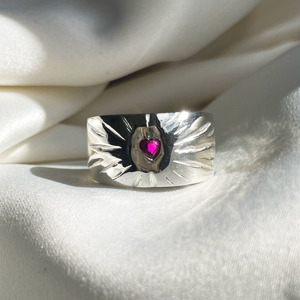 Ruby Rays Heart Ring - Sterling Silver