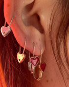 Red Heart Safety Pin Enamel Earring - Solid 9K Gold
