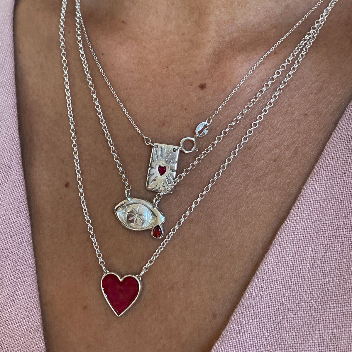 Ruby Rays Talisman Necklace - Sterling Silver
