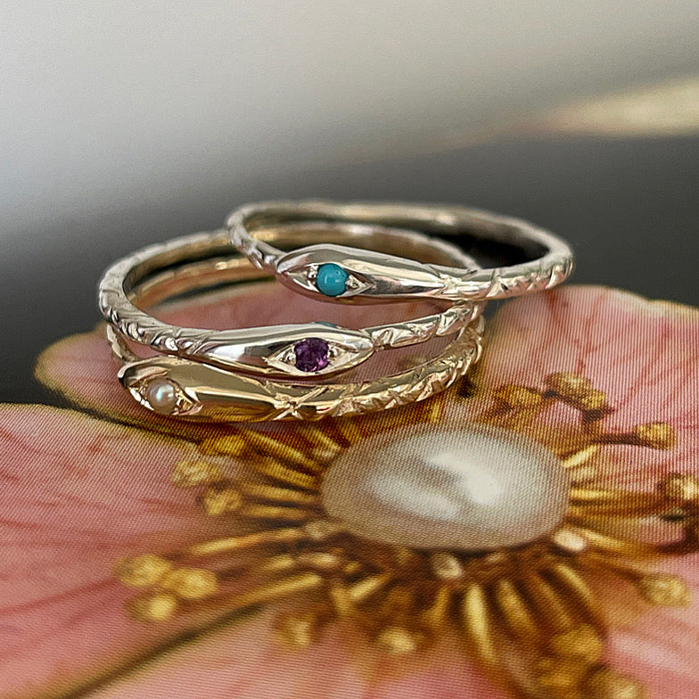 Birthstone Ouroboros Serpent Ring - Solid 9K Gold