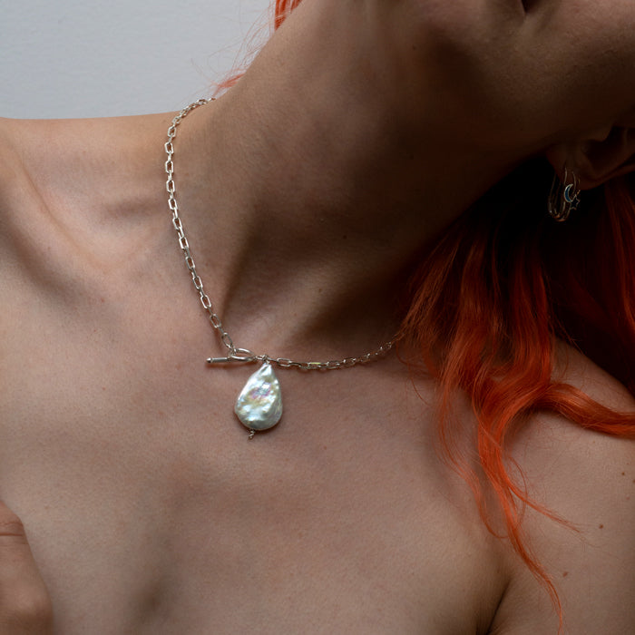 Freshwater Pearl Fob Necklace Silver - Serpent & the Swan