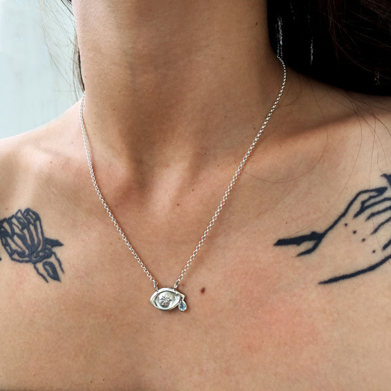 Crying Eye with Crystal Tear Necklace
