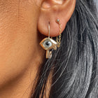 Glass Eye Safety Pin Earring - Sterling Silver