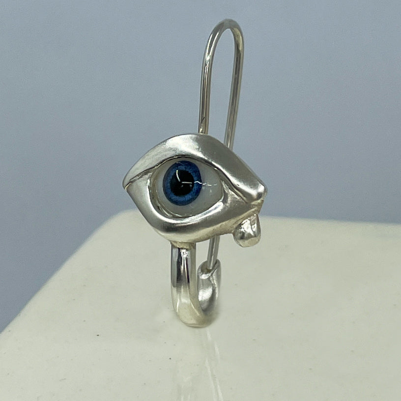 Glass Eye Safety Pin Earring - Sterling Silver