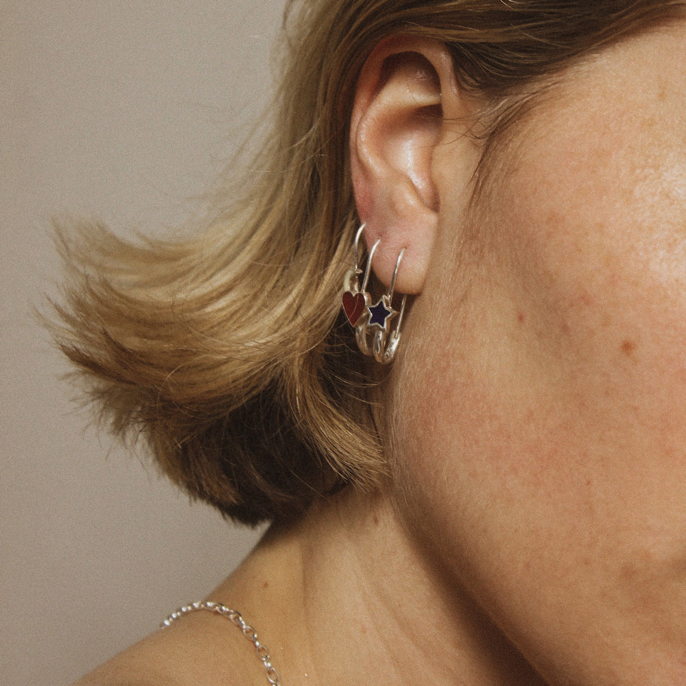 Red Heart Safety Pin Enamel Earring Gold - Serpent & the Swan