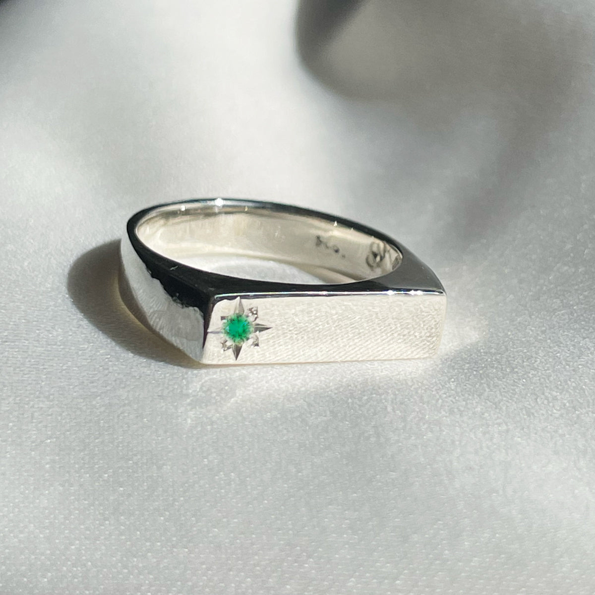 Birthstone Signet Pinky - Sterling Silver