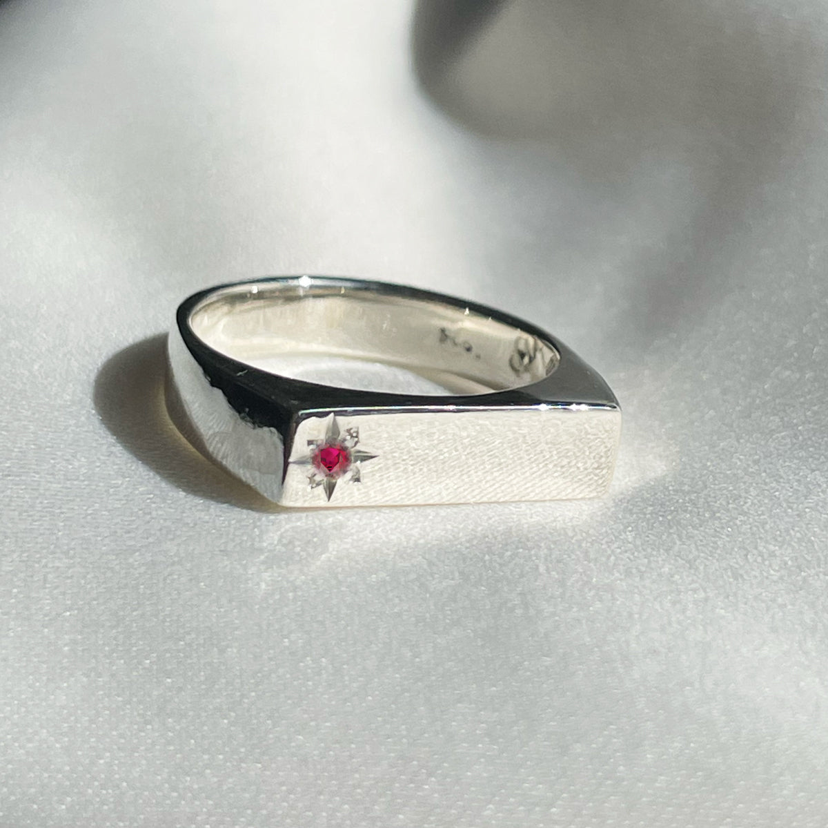 Birthstone Signet Pinky - Sterling Silver